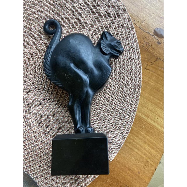 Black Lucien Alliot, Art Deco Sculpture of a Cat, 1925, Bronze on a Black Marble Base For Sale - Image 8 of 14