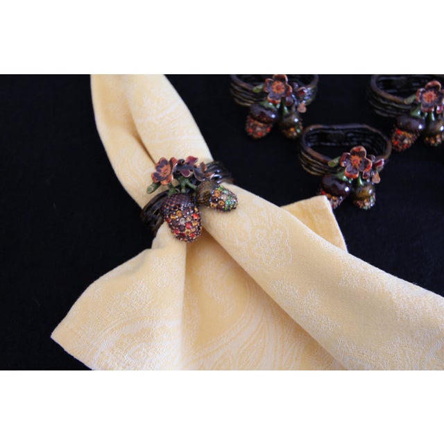 Set of 6 Rare Vintage Jay Strongwater "Enchanted Acorn" Enameled Napkin Rings For Sale - Image 12 of 13