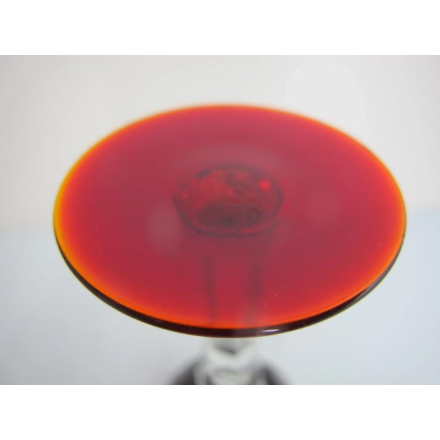 Vintage Bohemian Ruby Red Flower Cut Crystal Glass 5 7/8" Wine Glass Pair For Sale In Portland, OR - Image 6 of 6