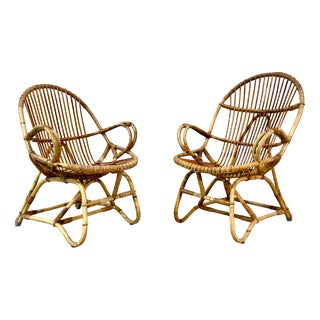Vintage Dutch Bamboo Lady Armchairs by Noordwolde, 1970, Set of 2 For Sale