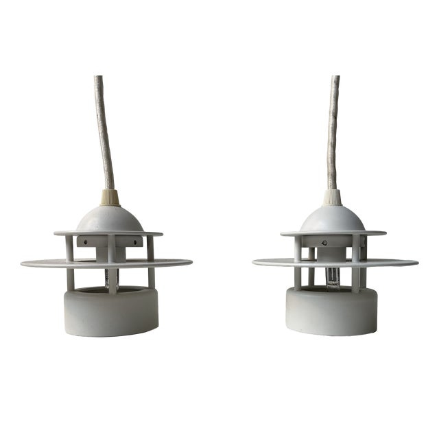 Minimalist Planet Orbit White Ceiling Pendant Lamps by Jens Møller Jensen for Louis Poulsen, 1990s, Set of 2 For Sale