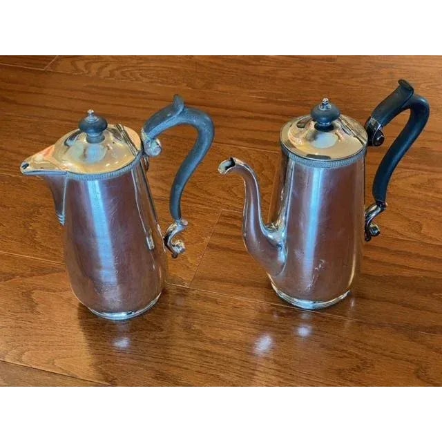 Antique Matching Tall Silver Coffee and Mocha Serving Pitchers With Black Handles- Set of 2 For Sale - Image 13 of 13