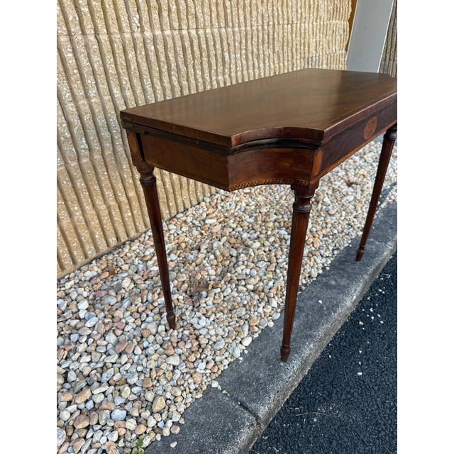 Antique Federal Sheraton Style Inlaid Flame Mahogany Folding Top Card or Gaming Table For Sale - Image 16 of 18