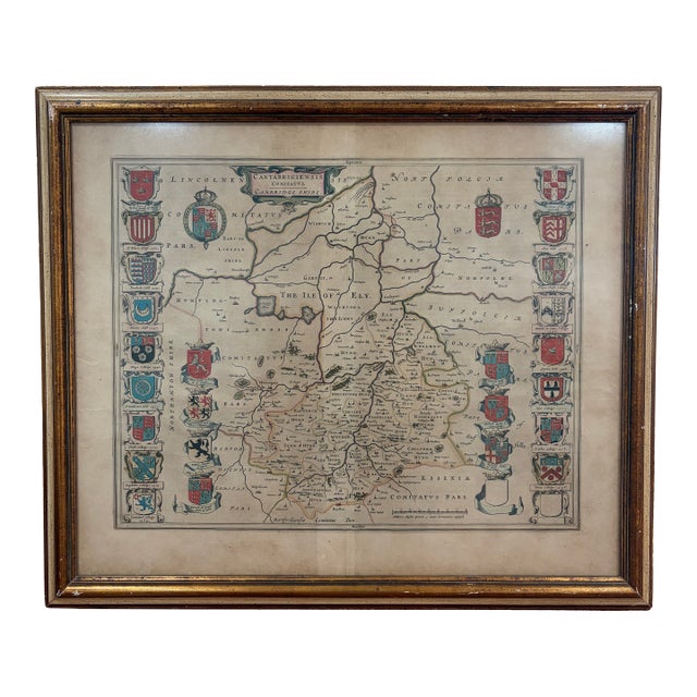 17th Century Joan Blaeu Hand-Colored Map of Cambridgeshire, England For Sale