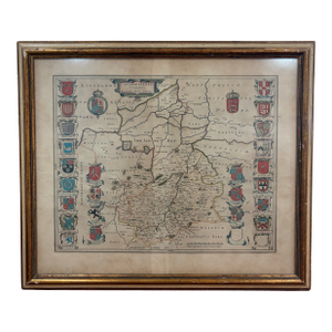 17th Century Joan Blaeu Hand-Colored Map of Cambridgeshire, England