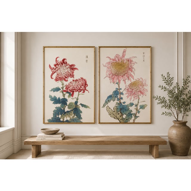 Not Yet Made - Made To Order Crimson & Blush Diptych – Vintage Japanese Botanical Prints (Set of 2), 16" X 24" For Sale - Image 5 of 7