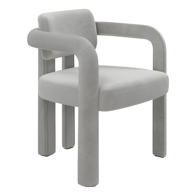 Double Arch Dining Chair in Light Grey Cotton Velvet from Insidherland For Sale