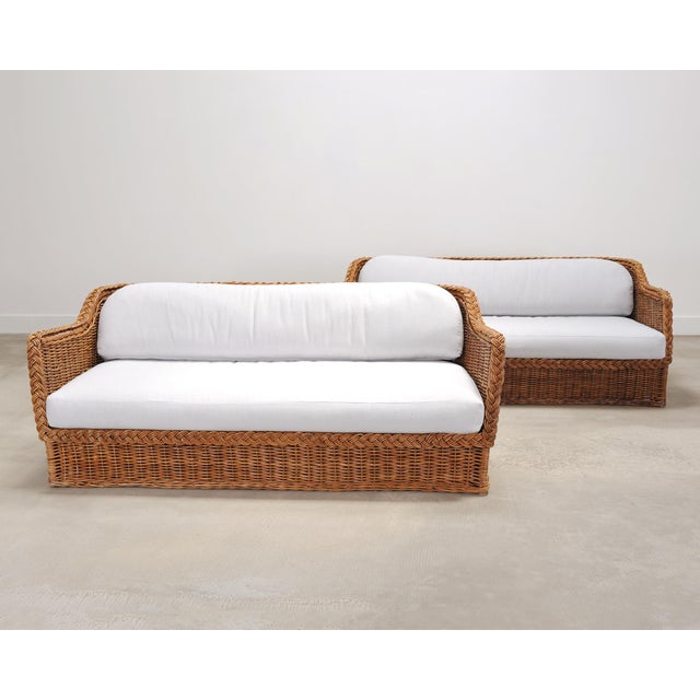Pair of Michael Taylor Style Organic Modern Wicker Rattan Sofas For Sale - Image 13 of 18