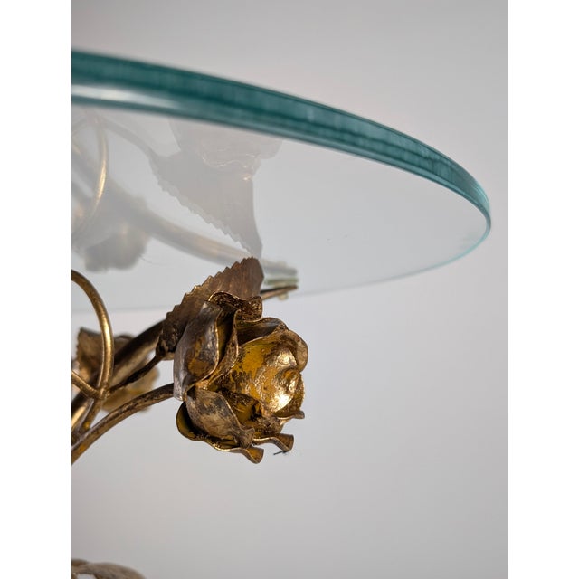 1970s Mid-Century Modern Gilt Metal Floral Rose Side Table, 1970s For Sale - Image 5 of 18