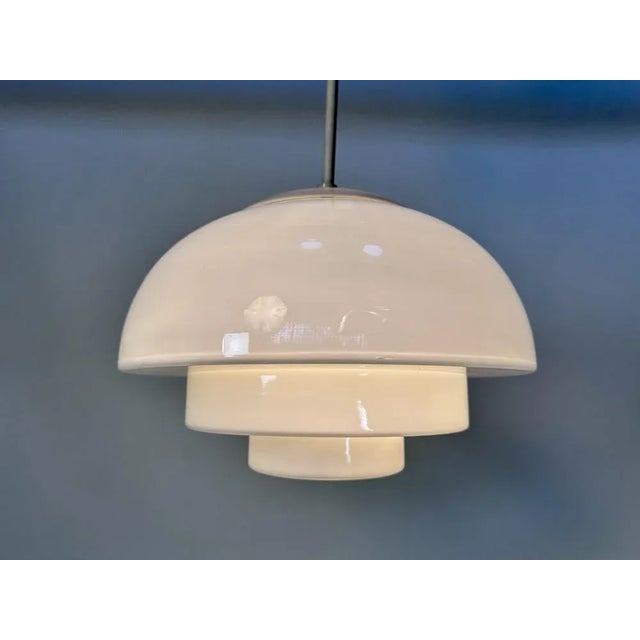 Bauhaus Art Deco Model Mithras Hanging Lamp in Opaline Glass from August Walther & Söhne, Germany, 1930s For Sale - Image 3 of 13