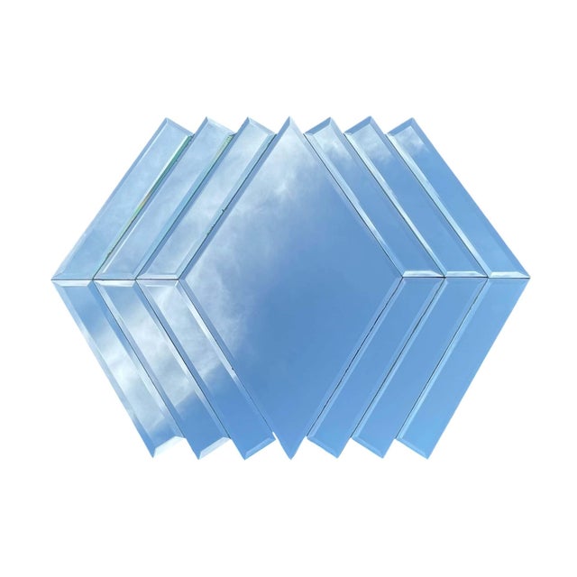 Vintage Beveled Diamond Mirror Flanked by 12 Rectangular Beveled Mirrors For Sale - Image 14 of 14