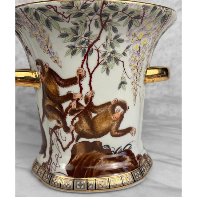 Vintage Chinese Chinoiserie Monkey Porcelain Planter Pot For Sale - Image 10 of 11