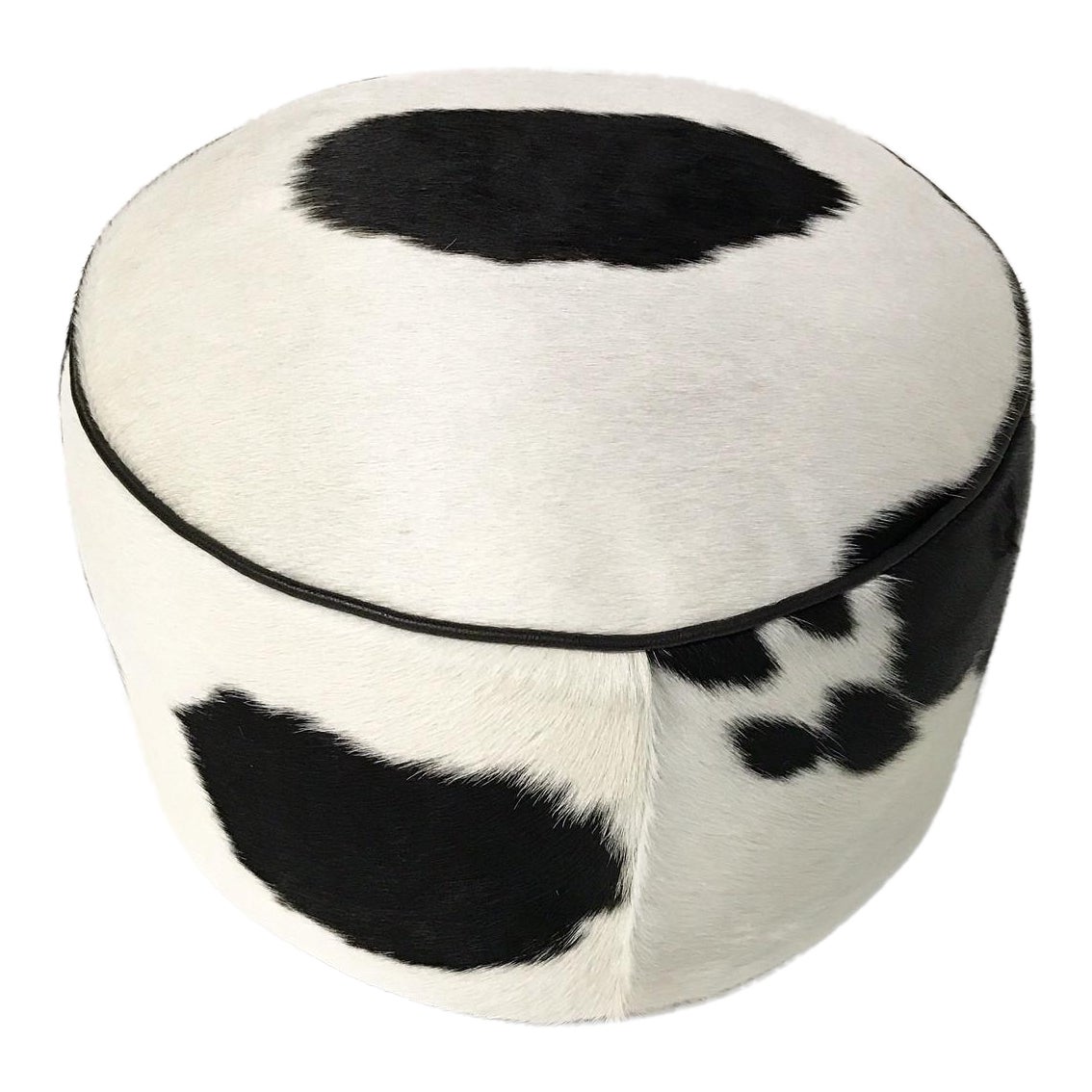 Black & White Cowhide Pouf Ottoman Chairish