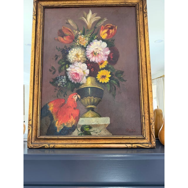 1970s Floral Still Life Painting Signed by the Artist Lemus For Sale - Image 10 of 10