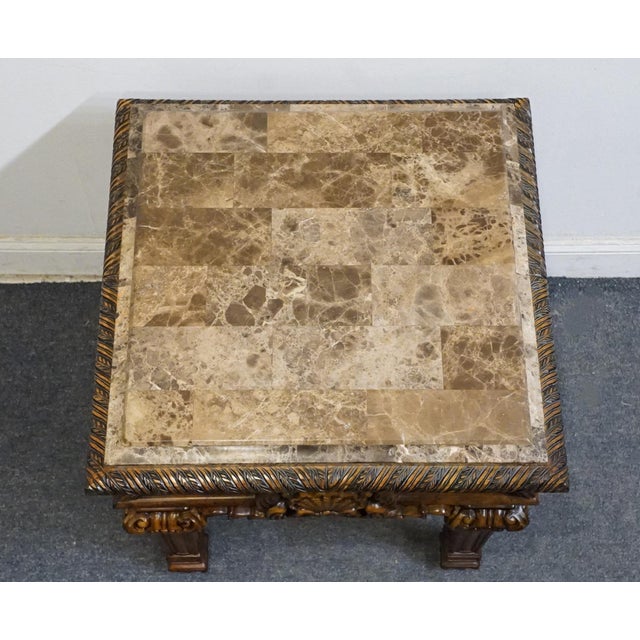 Early 21st Century Ashley Furniture Casa Mollino Mediterranean Old World Style 28" Square Accent End Table - Dark Brown Finish W. Granite Top T953-2 For Sale - Image 5 of 9