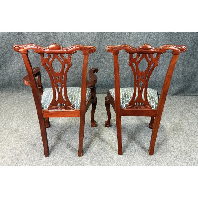 Late 20th Century Late 20th Century Set of 8 Carved Mahogany Chippendale-Style Dining Chairs For Sale - Image 5 of 13