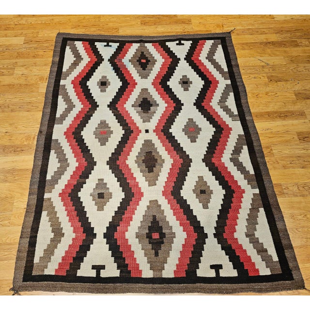 American Vintage Native American Navajo Rug, Handwoven Wool, Eye Dazzler Pattern, 5x7 For Sale - Image 3 of 11