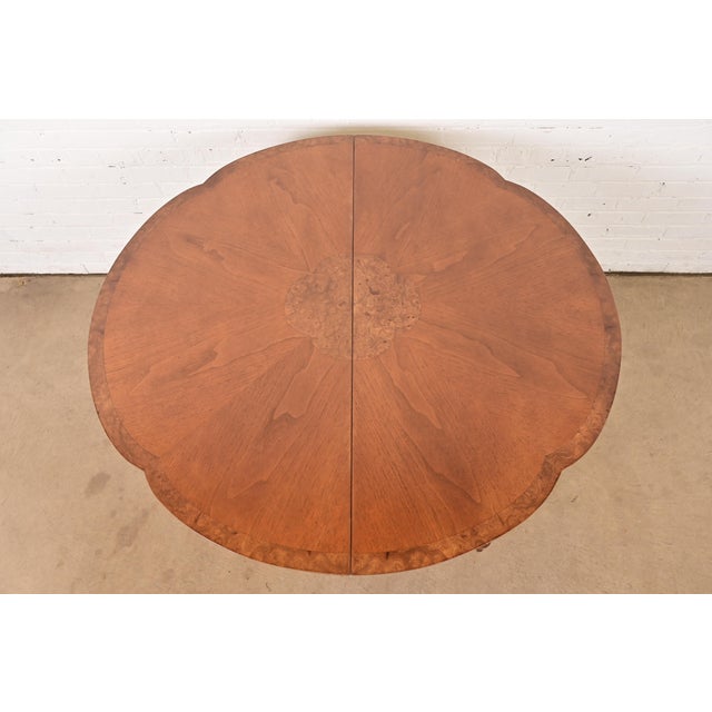 Mastercraft Mid-Century Hollywood Regency Cherry and Burl Wood Extension Dining Table, Newly Refinished For Sale - Image 9 of 15