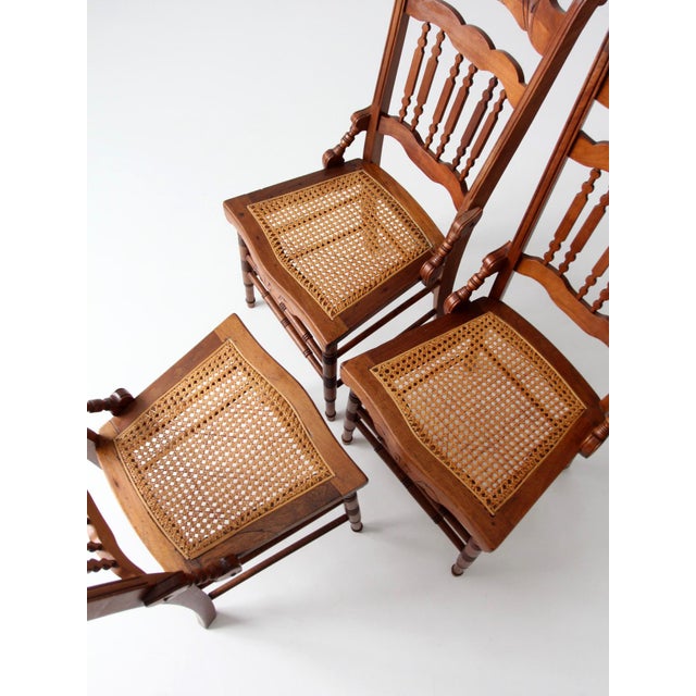 Brown Antique Eastlake Revival Cane Seat Dining Chairs Set of 3 For Sale - Image 8 of 16