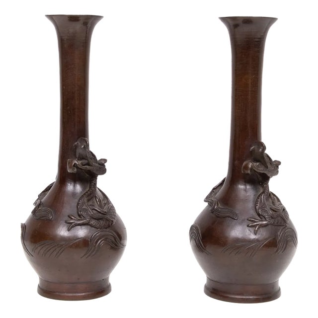 Meiji Bronze Dragon Vases, Japan, 1880s, Set of 2 For Sale