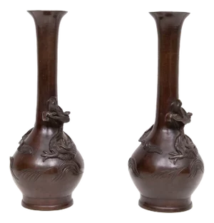 Meiji Bronze Dragon Vases, Japan, 1880s, Set of 2