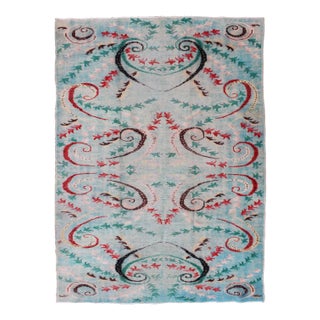 Vintage Art Nouveau Rug in Blue 6'3 X 9'1 For Sale