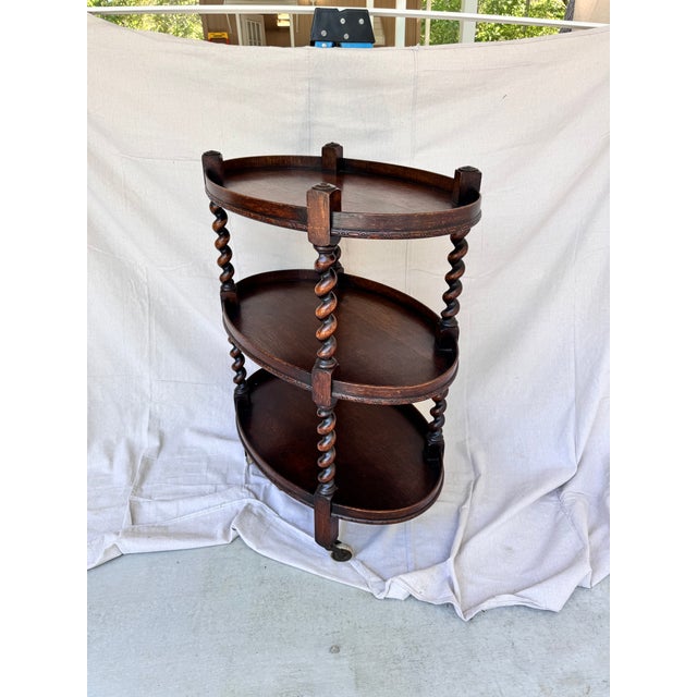 Antique English Barley Twist Tea Cart For Sale - Image 9 of 12