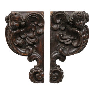 1690s French Louis XIV Period Carved Cherub Appliques from Strasbourg - A Pair For Sale