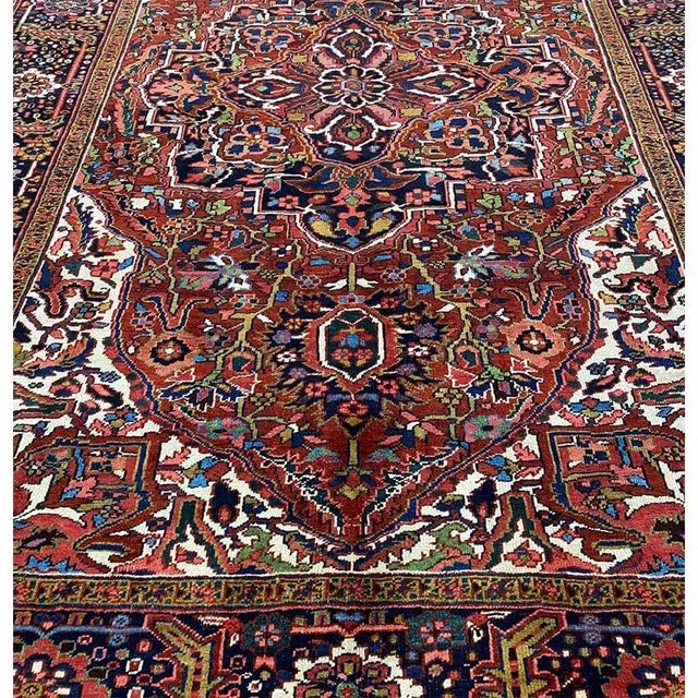 Textile 1920s Old Persian Heriz Area Rug 8’6″ X 11’6″ For Sale - Image 7 of 11