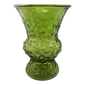 Mid 20th Century Sculptural Green Art Glass Vase — Textured Avocado Glass Vessel