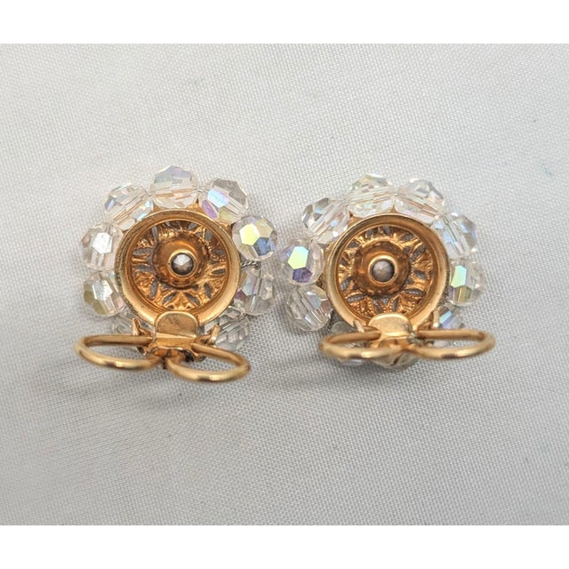 Mid-Century Modern Vintage 1960s Signed Napier Goldtone Filigree Aurora Borealis Clip Earrings- 2 Pieces For Sale - Image 3 of 7