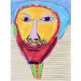 Michael Di Cosola Bright Abstracted Portrait Drawing in Oil Pastel, Late 20th Century For Sale