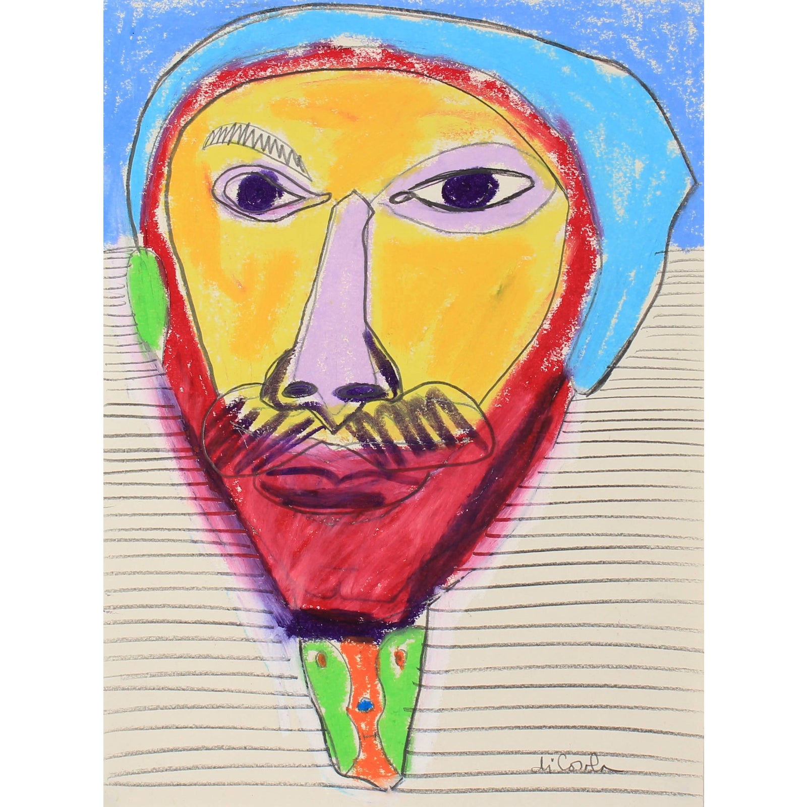 絵画 vintage ART Michael Di Cosola Bright Abstracted Portrait Drawing in Oil
