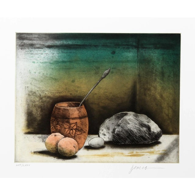 Modern Miguel Herrera, Still Life With Bread and Peaches, Etching With Aquatint For Sale - Image 3 of 3