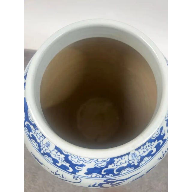 Imperial Chinese Qing Dynasty Style Blue & White Dragon Porcelain Vase For Sale - Image 9 of 10