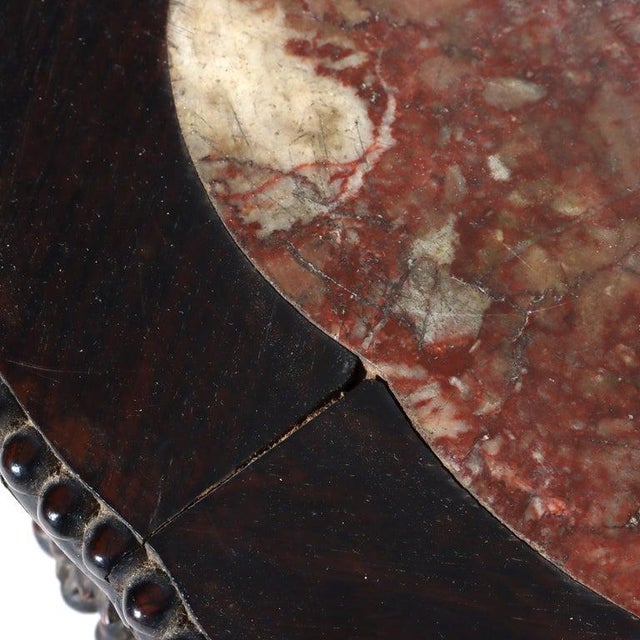 Antique Chinese Foliate Carved Rosewood Rouge Marble Top Stand C1920 For Sale - Image 6 of 6