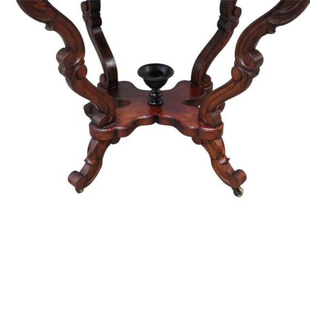 Rococo Oversized Antique Rococo Revival Floral Carved Walnut Marble Turtle Top Table For Sale - Image 3 of 10