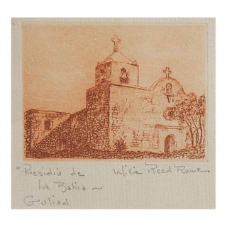 Mid 20th Century Goliad Texas Mission Espiritu Santo Etching For Sale