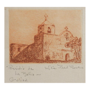 Mid 20th Century Goliad Texas Mission Espiritu Santo Etching