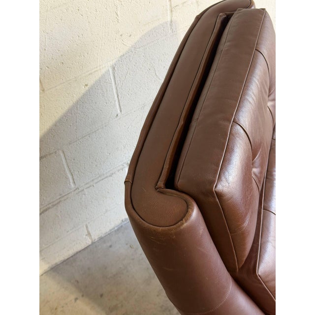 Dark Brown Tufted Leather Swivel Lounge Chair Danish Mid-Century Modern 1970s For Sale - Image 4 of 9