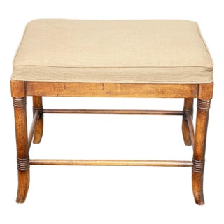 Vintage Faux Bamboo Upholstered Vanity Foot Stool For Sale