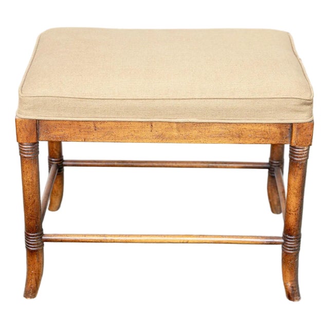 Vintage Faux Bamboo Upholstered Vanity Foot Stool For Sale