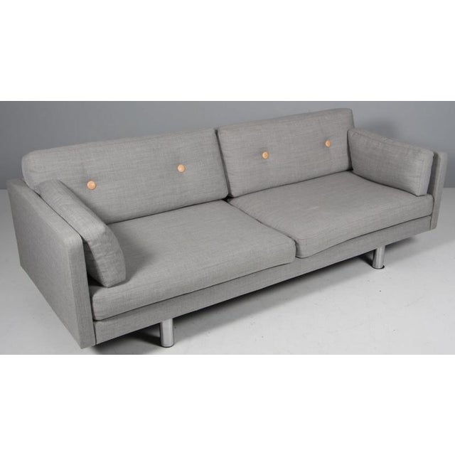 Erik Jørgensen three-seat original upholstered with fabric and leather buttons Legs of aluminium. Model 220, made by Erik...