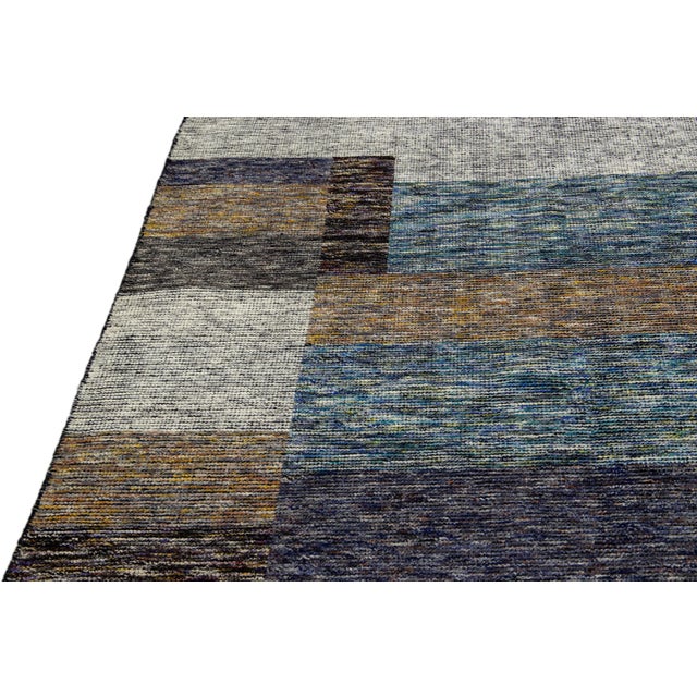 Modern Apadana's Safi Collection Handmade Earthy Tone Abstract Designed Wool Rug For Sale - Image 4 of 11