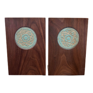 Mid 20th Century Jane & Gordon Martz Marshall Studios Ceramic Tile and Wood Bookends- a Pair