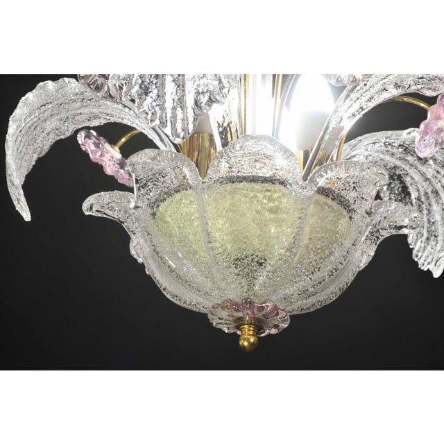 1970s Charming Vintage Venetian Chandelier, Pink Flower Murano Glass, 1970s For Sale - Image 5 of 15