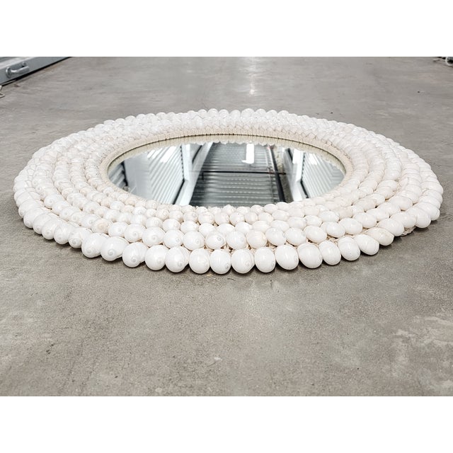 Contemporary Handcrafted Coastal Style Round Seashell Mirror For Sale - Image 3 of 12