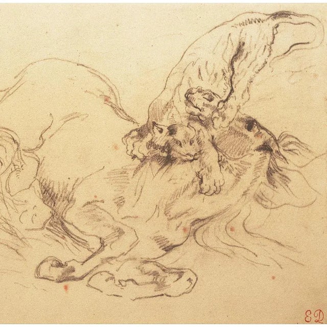 The School of Paris 1950s Eugene Delacroix, "Tiger Mauling a Wild Horse" Hungarian Photogravure For Sale - Image 3 of 8