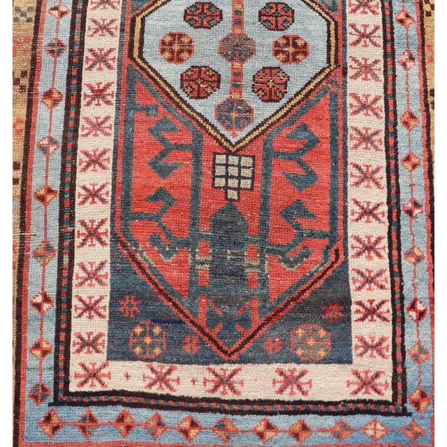 Orange Antique Colorful Persian Heriz-Serapi Runner With a Bold Geometric Design 3'1 X 10'10 For Sale - Image 8 of 13