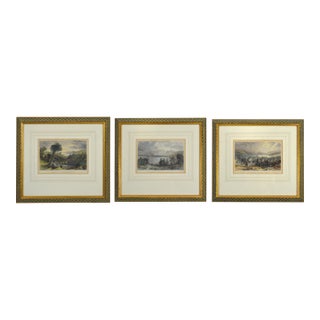 19th C. Set 3 Thomas Allom Antique Engravings in Fine J Pocker Cross-Hatch Gilt Frames. For Sale